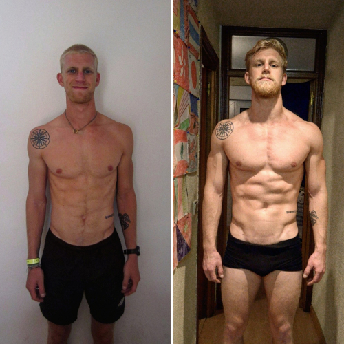 Stacey put on 15lbs of muscle in 3 months (with the help of a basic weight training workout plan alongside a bodybuilding diet plan). He also gained a beard!